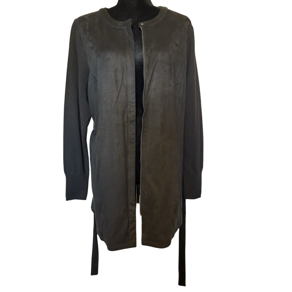 NWOT H By Halston Black Soft Brushed Polyester Lined Sweater Coat Size 14